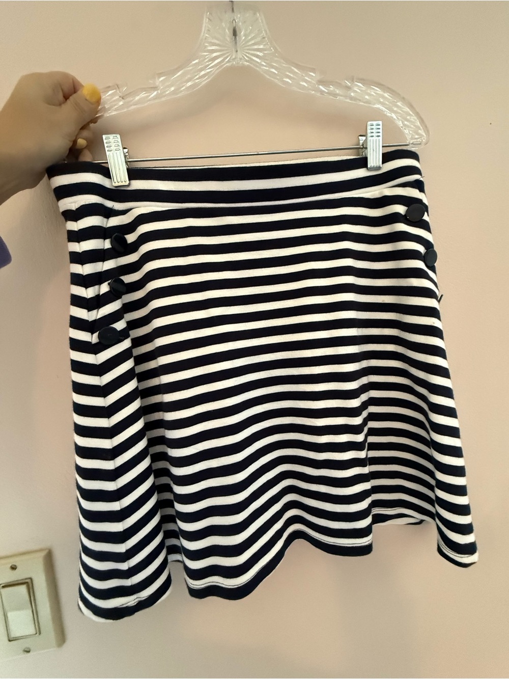 LOFT Navy and White Striped Skater Skirt